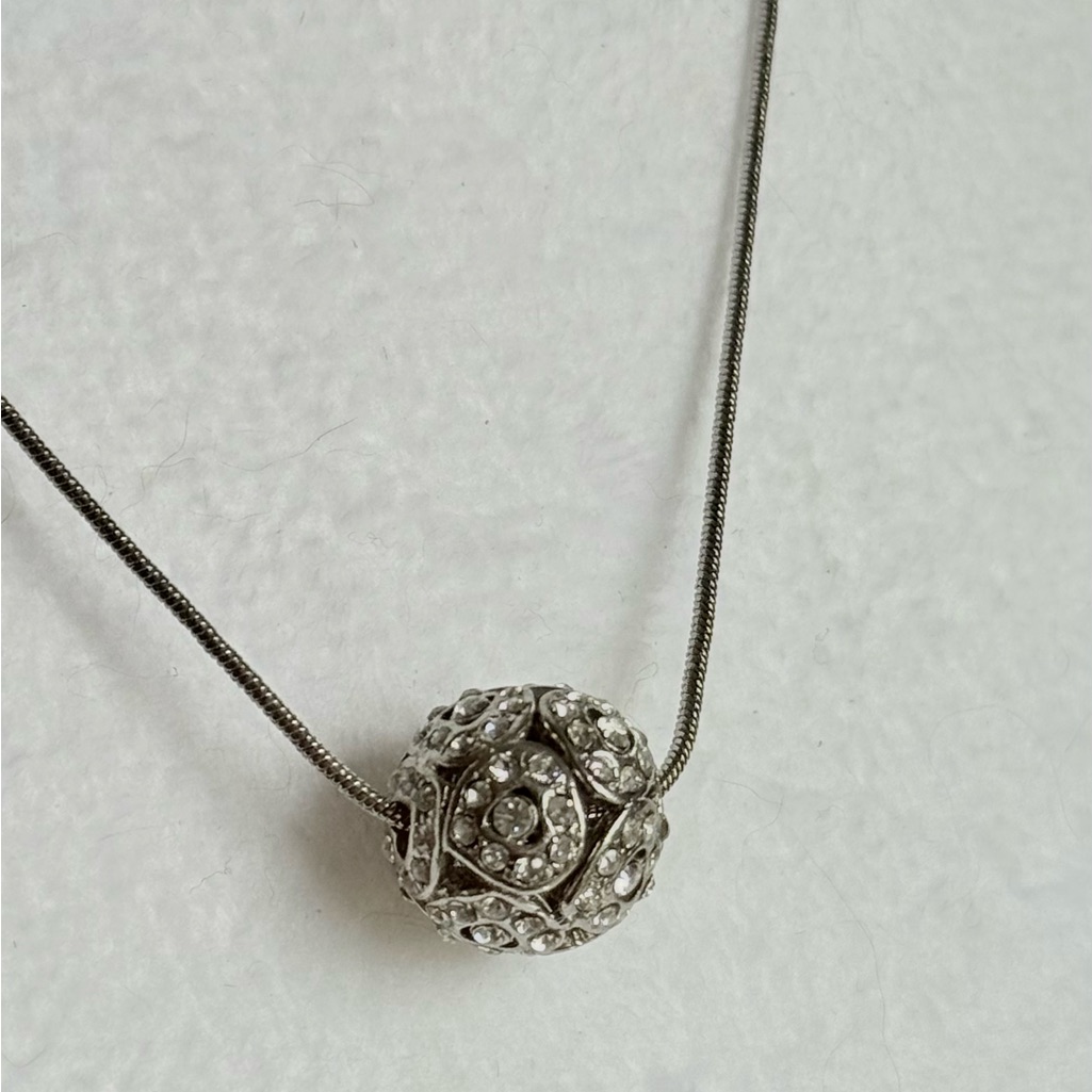 Genuine Crystal Ball Pendant Silver Tone Necklace By Cookie Lee 11$